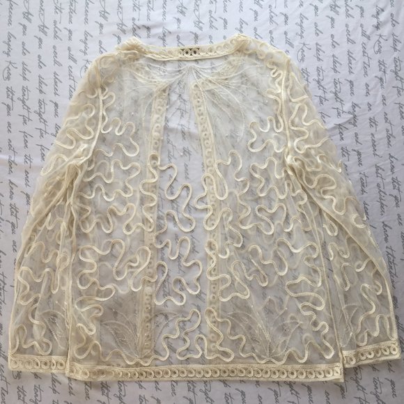 Ladies Lace Beaded Jacket Ivory L/XL Unique Int'l - Picture 8 of 14